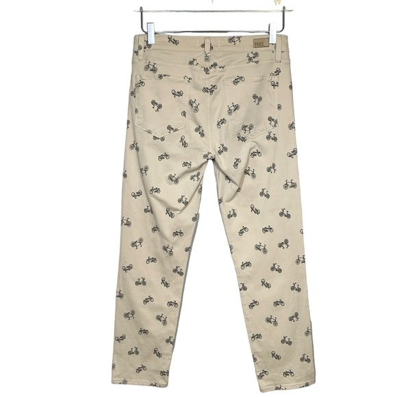 Paige Kylie Cropped Bicycle Print Cruiser Skinny Jeans Taupe Size 30 - Picture 6 of 16